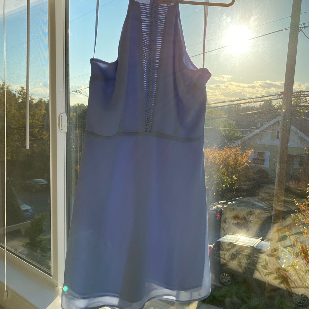 Green Zebra | high neck | periwinkle cocktail dress perfect for wedding | small